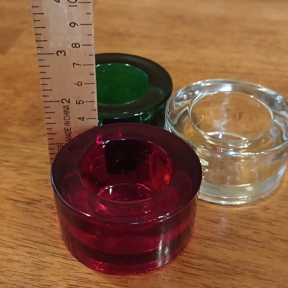 Heavy Glass Holiday candle holders green/Red/White - Picture 3 of 5
